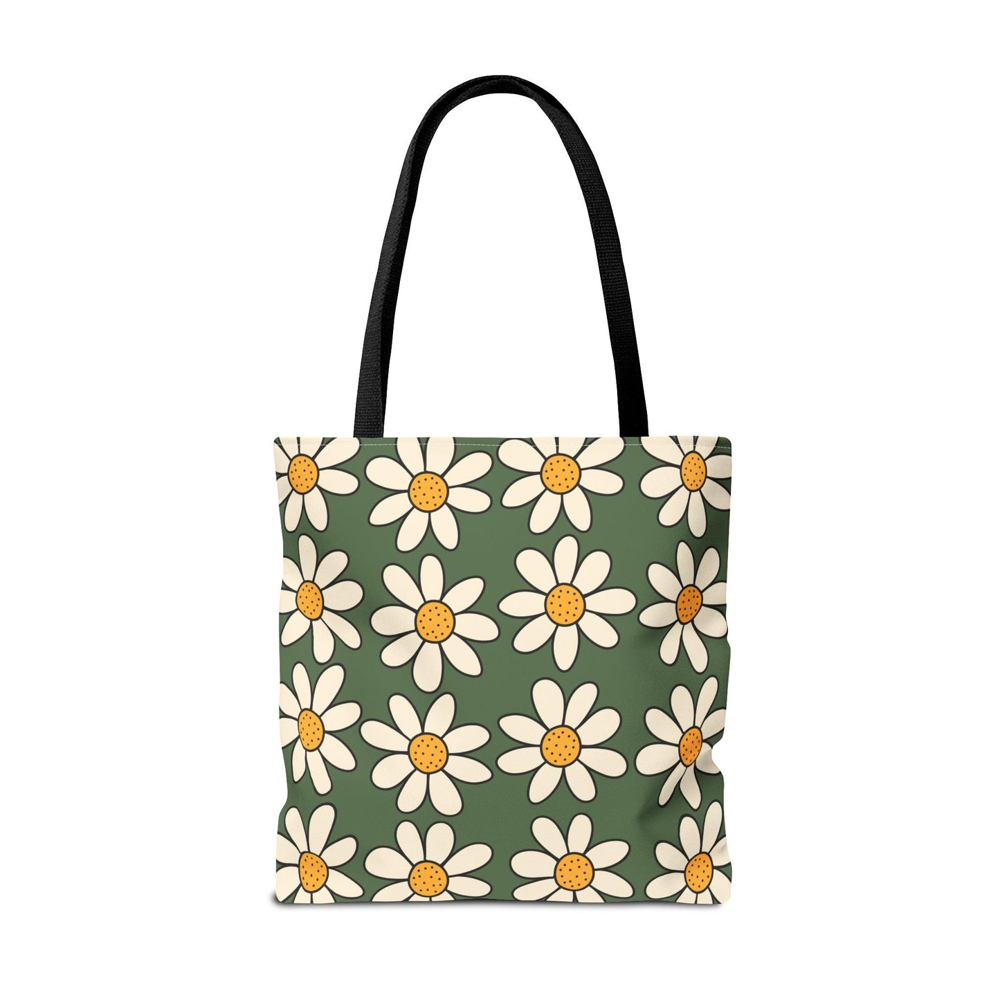 Daisies Green Tote Bag, Boho Daisies with All Over Print Tote, Plant Lady Bag, Gardener Accessory Bag