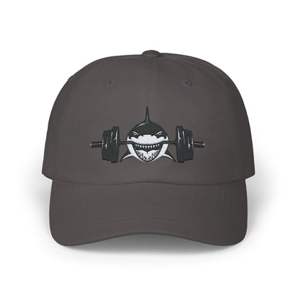 Shark with Barbell Weight Lifting Embroidered Hat