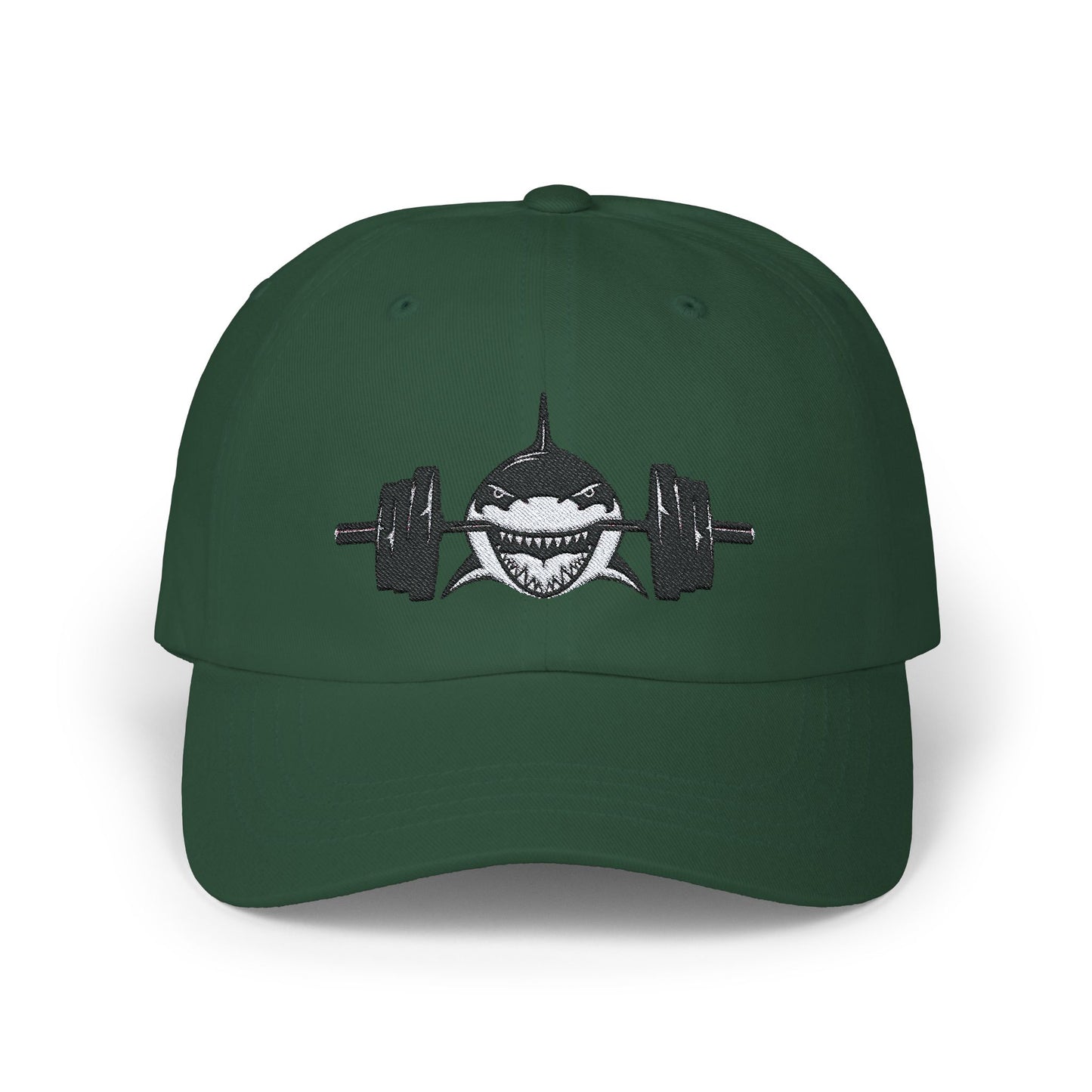 Shark with Barbell Weight Lifting Embroidered Hat