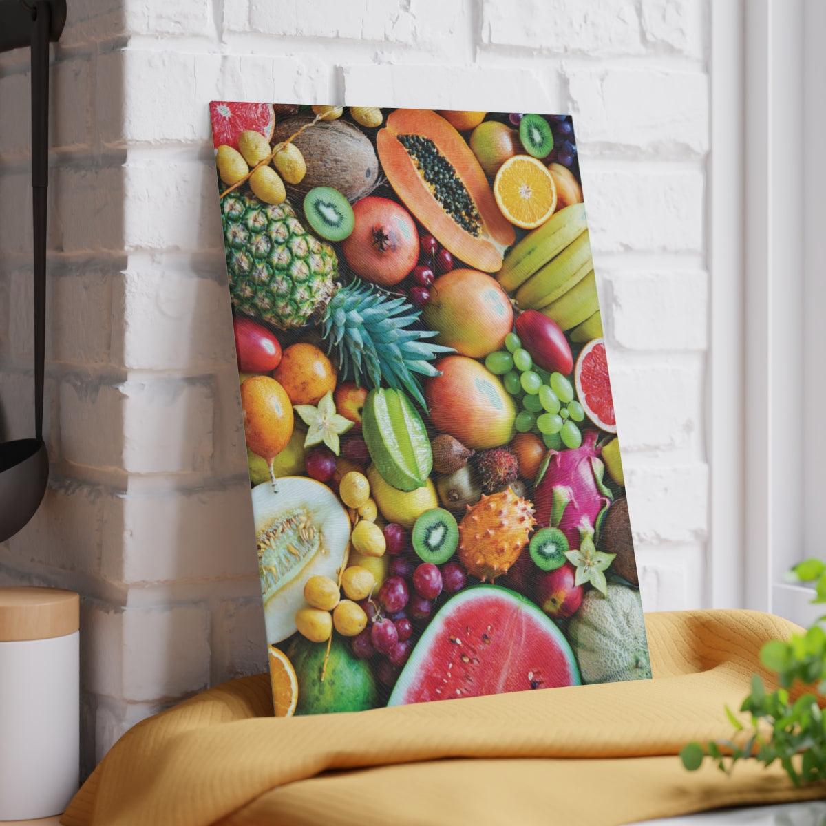 Fruits Glass Cutting Board against wall vertical