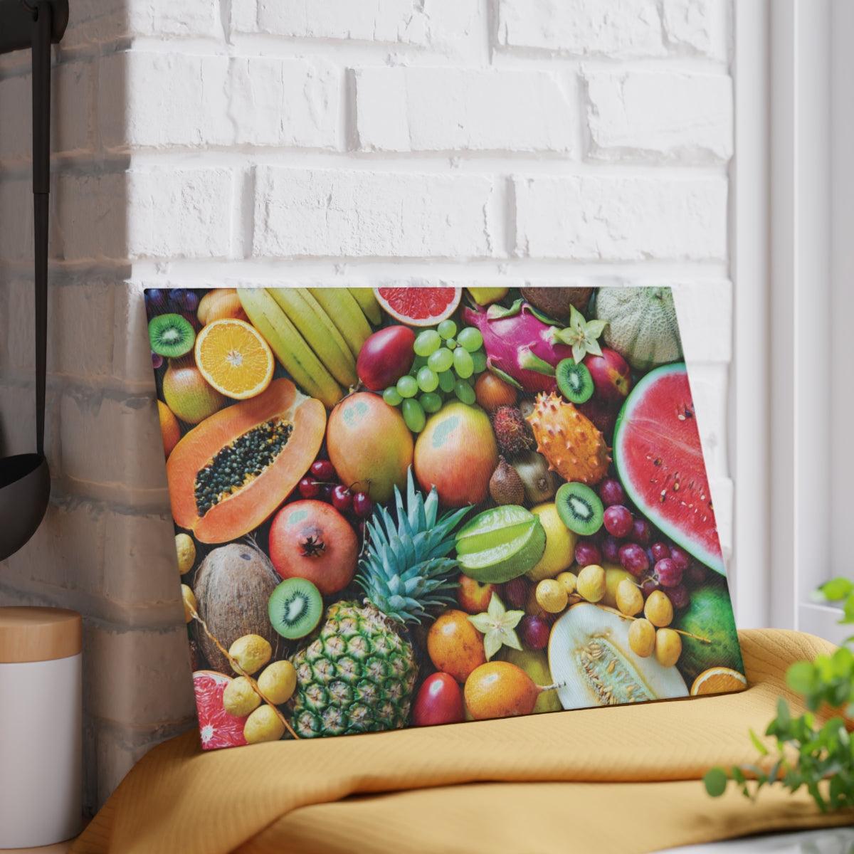 Fruits Glass Cutting Board against wall