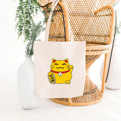 Chinese cat canvas tote bag on a chair