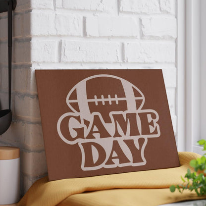 Game Day Football Glass Cutting Board against wall light colored words