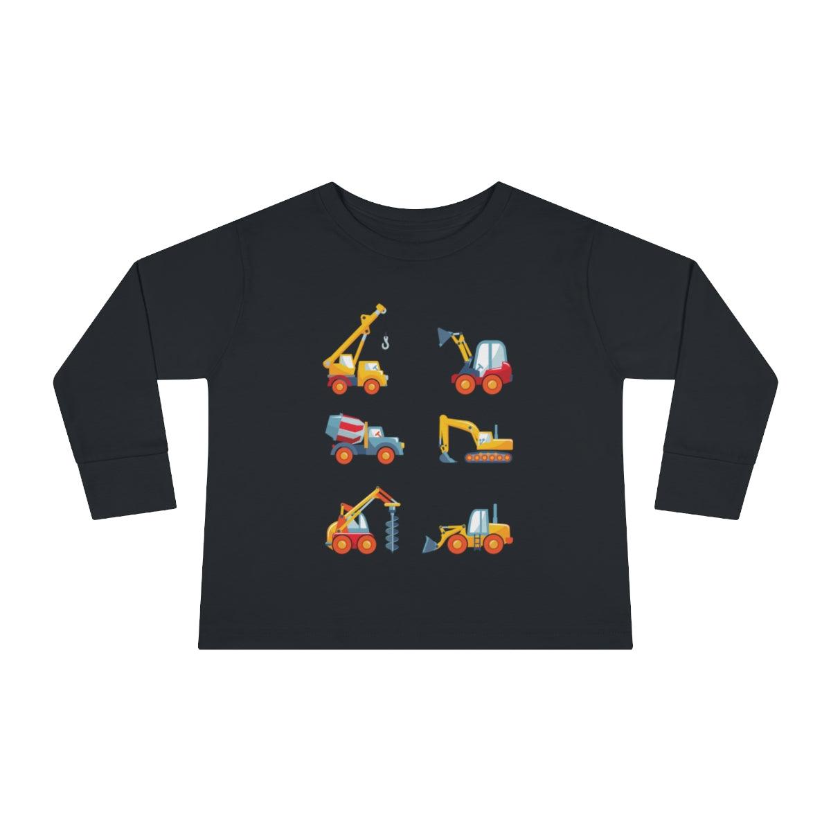 Construction Trucks Toddler Long Sleeve Shirt black