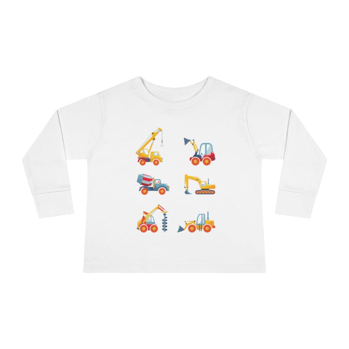 Construction Trucks Toddler Long Sleeve Shirt white