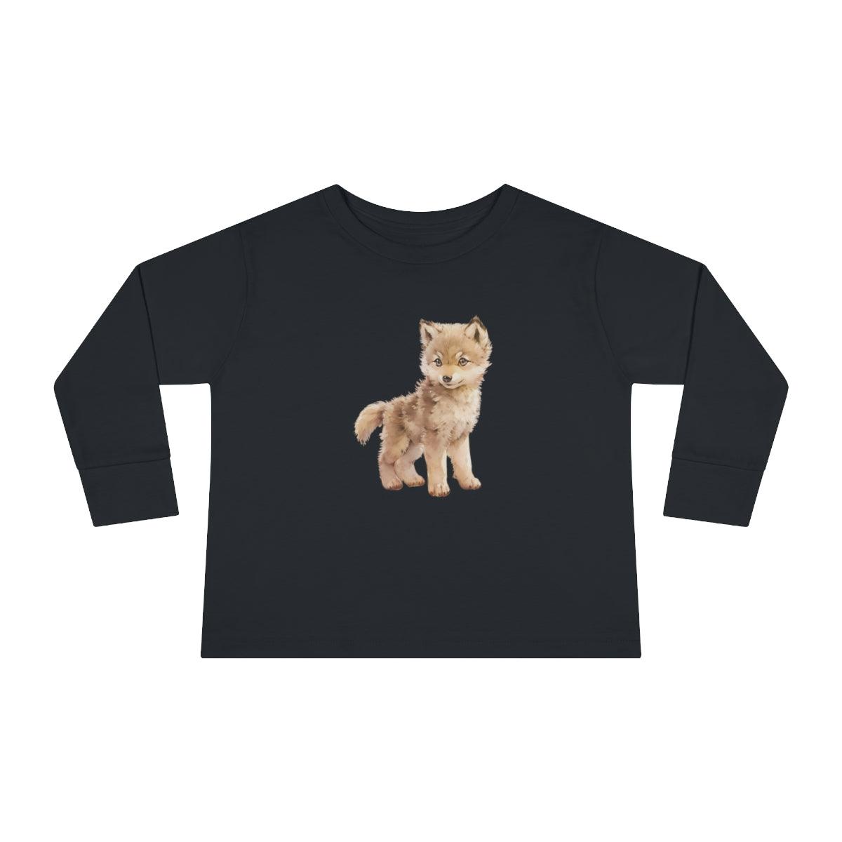 Woodland Baby Wolf Toddler Long Sleeve Shirt black