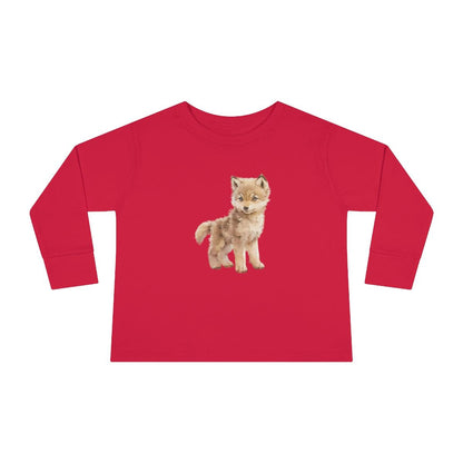 Woodland Baby Wolf Toddler Long Sleeve Shirt red