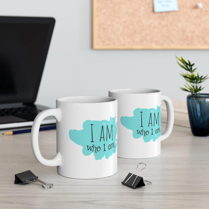 I Am Who I Am Christian Coffee Mug shows two mugs