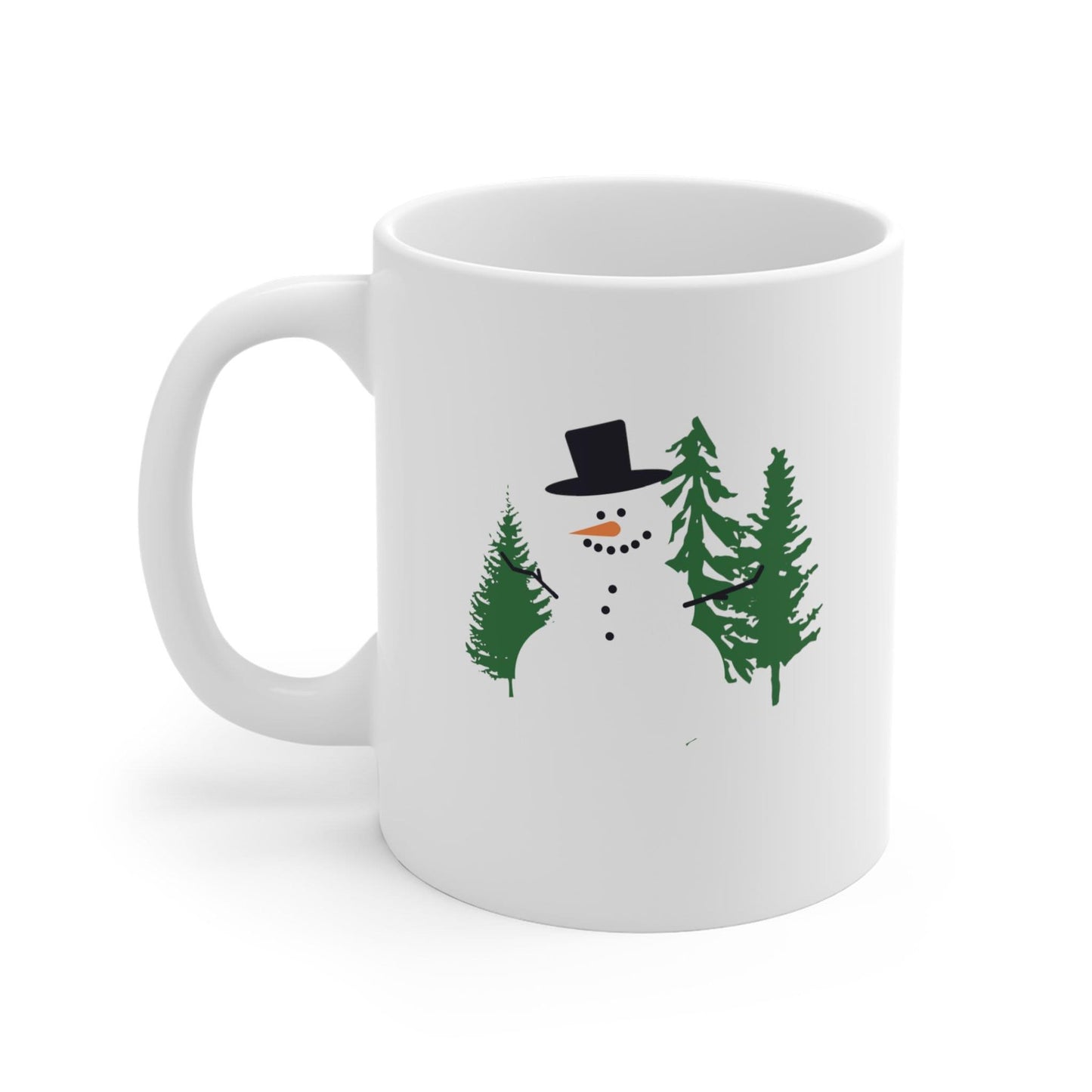 Snowman with Trees Retro Coffee Mug front