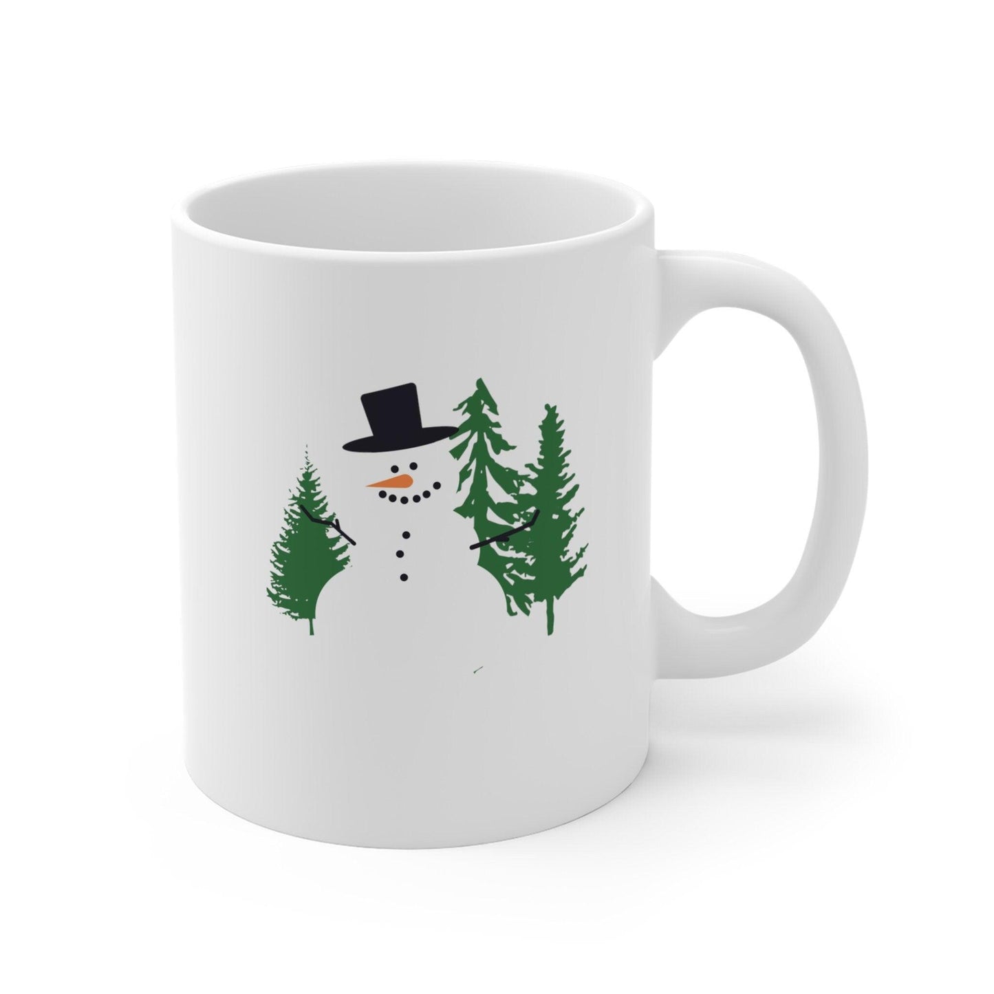 Snowman with Trees Retro Coffee Mug back