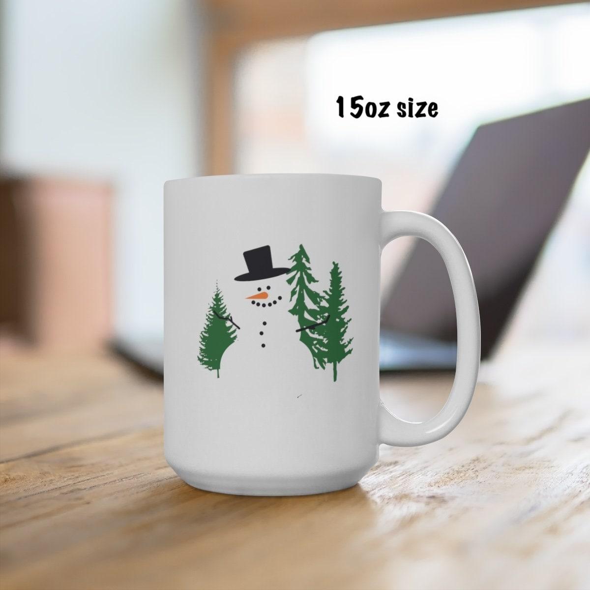 Snowman with Trees Retro Coffee Mug 15oz front