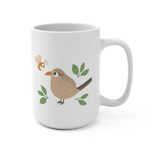 Bird Staring at Bug For Breakfast Coffee Mug front side