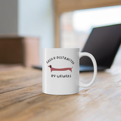 Easily Distracted by Weiners Dog Coffee Mug with computer