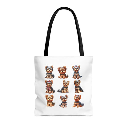 Yorkie Pups Canvas Tote Bag standing up