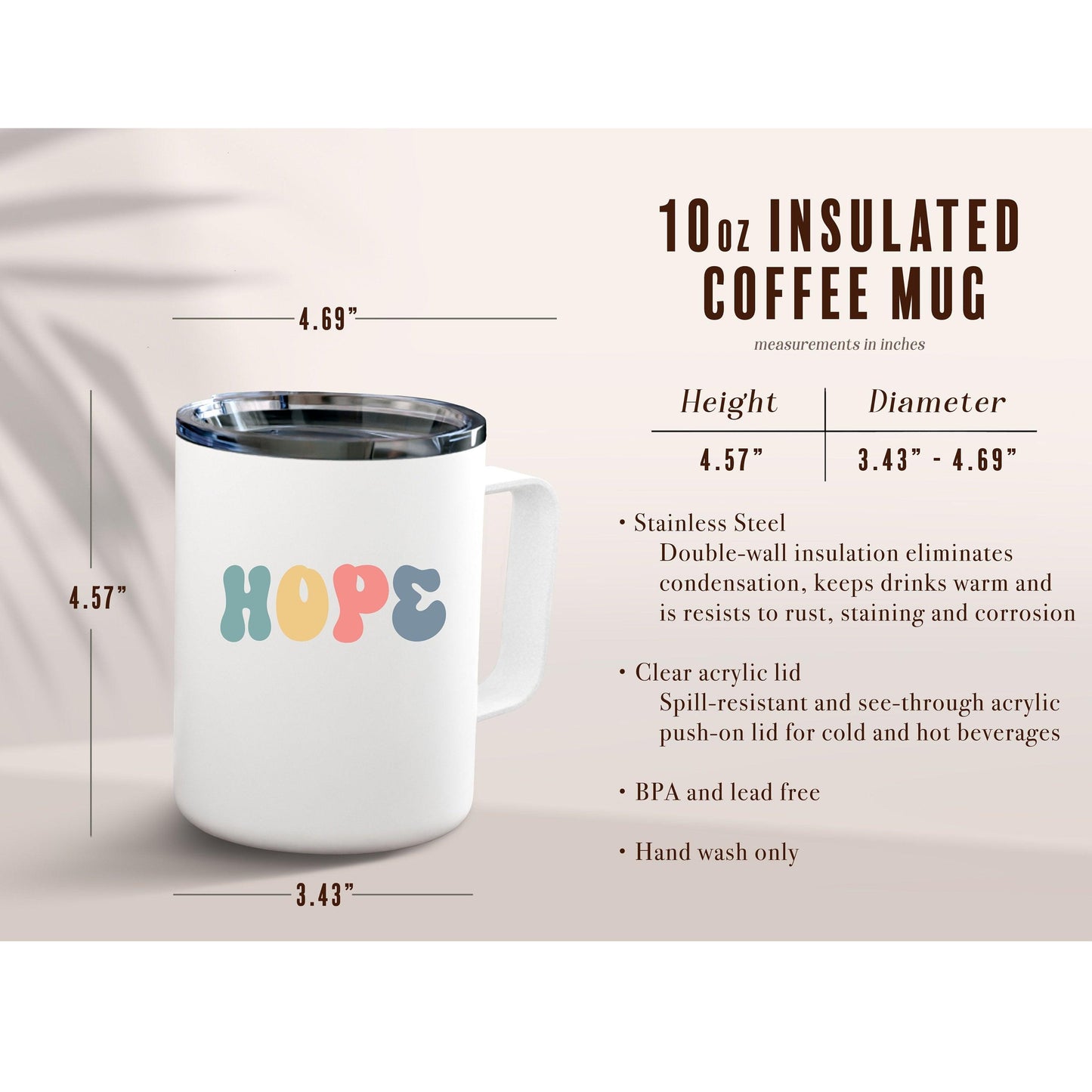 Hope Insulated Coffee Mug, Inspirational Mug sizing chart