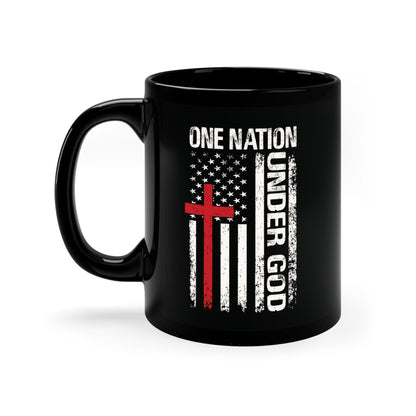 One Nation Under God Flag Black Coffee Mug front