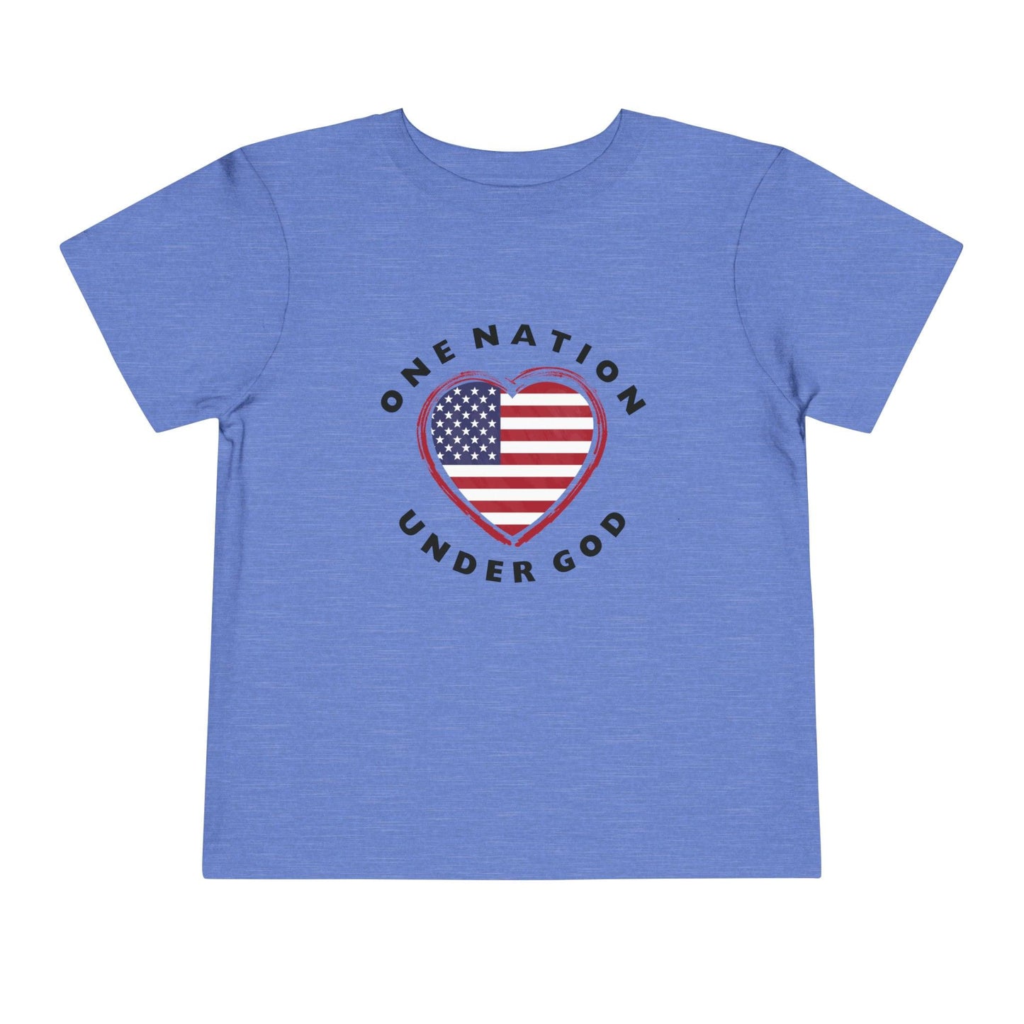 One Nation Under God Flag Heart Toddler T-Shirt Columbia heather blue