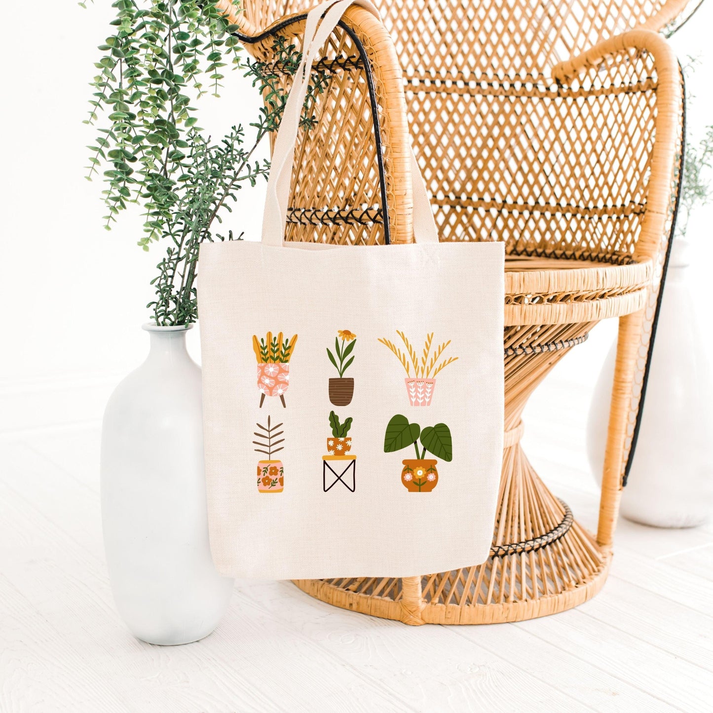 Plants Cotton Canvas Tote Bag on chair