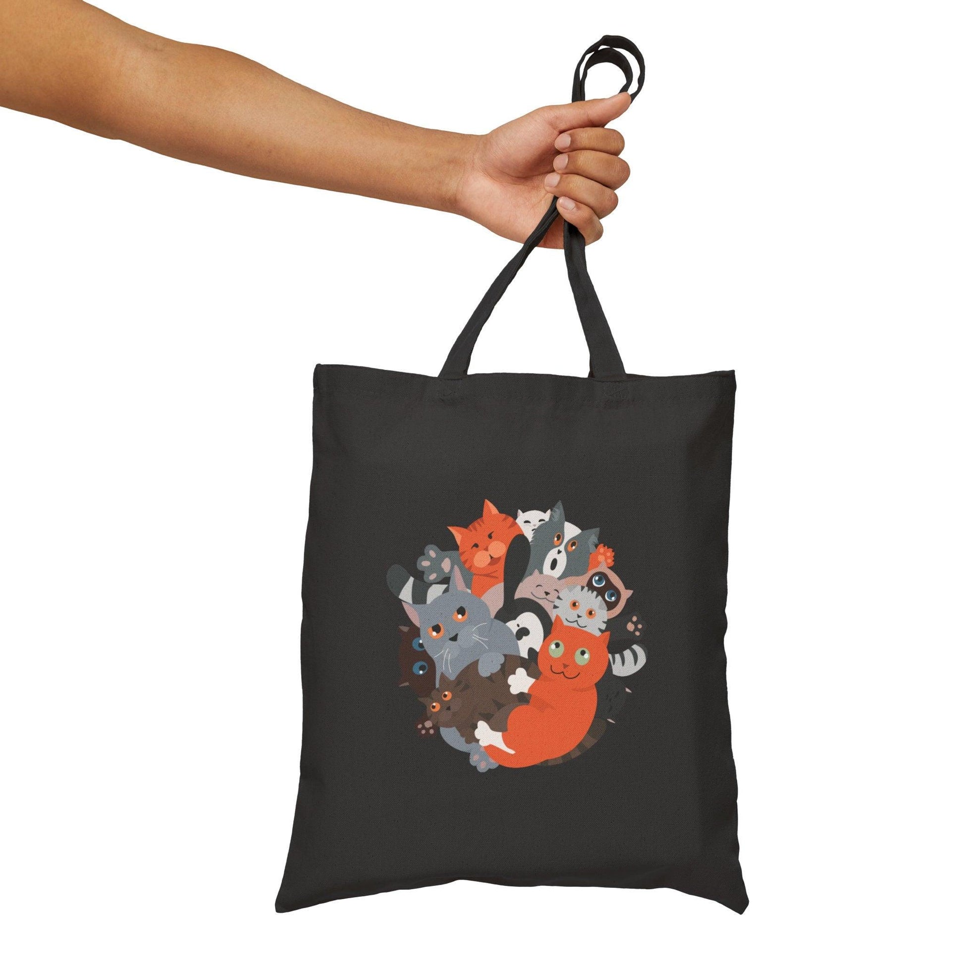 Cats Hanging Out Canvas Tote Bag holding bag black