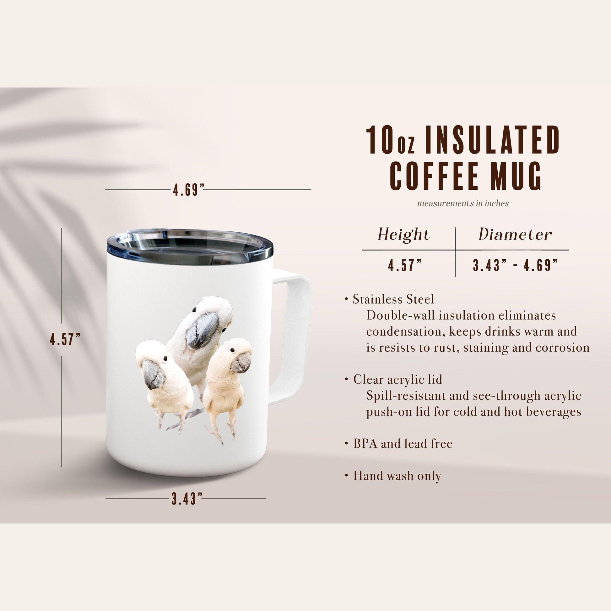 Funny Cockatoo Insulated Coffee Mug sizing chart