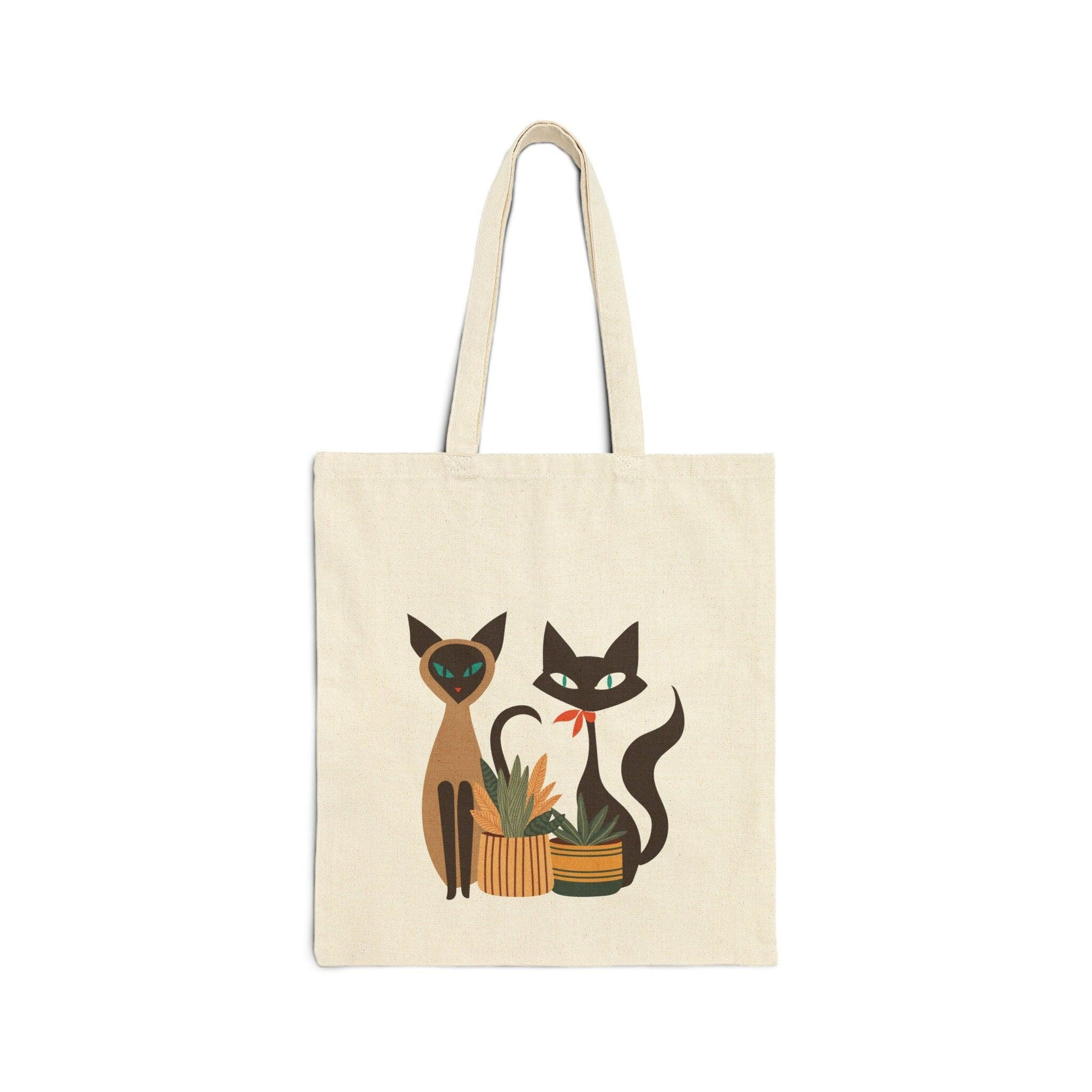 Siamese Cats and Plants Canvas Tote Bag natural