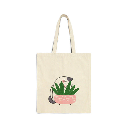 Cat and Plant Tote Bag laying flat