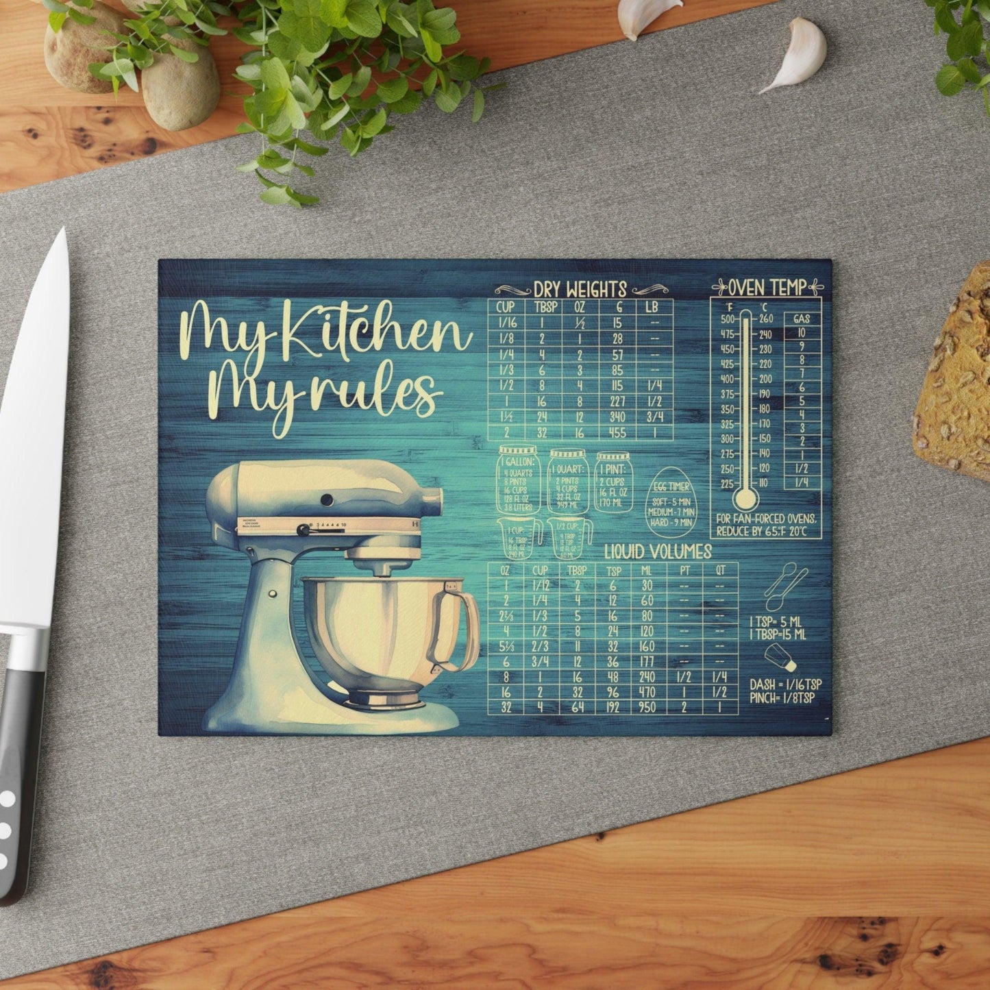 My Kitchen My Rules Turquoise Glass Cutting Board table