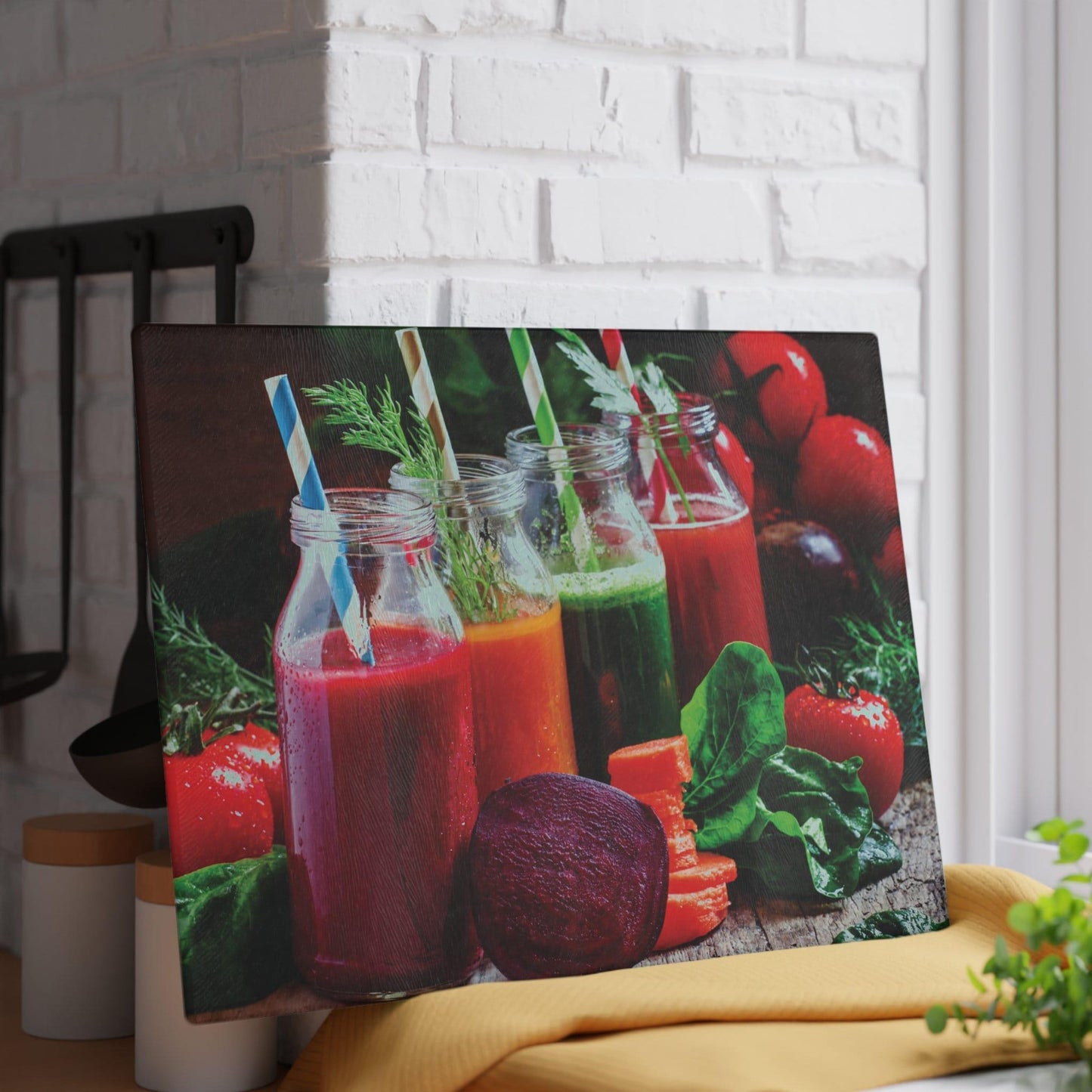 Veggie Smoothie Glass Cutting Board against wall