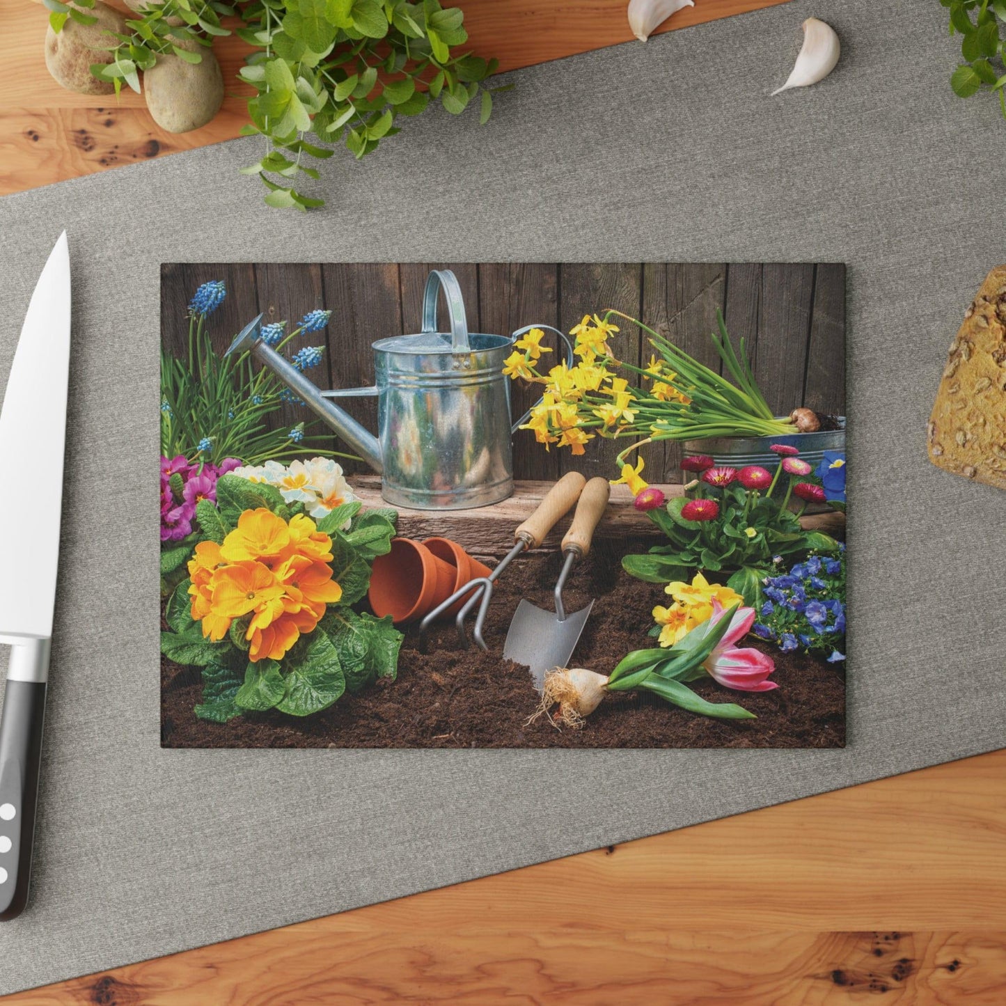 Sunflower Glass Cutting Board on table