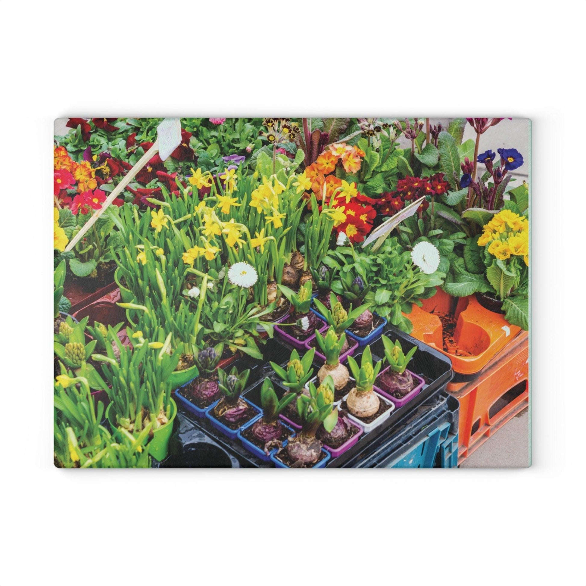 Flowers Blubs and Pots Garden Glass Cutting Board large