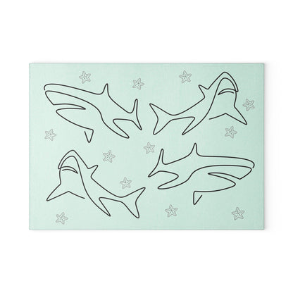 Shark and Starfish Line Art Glass Cutting Board small