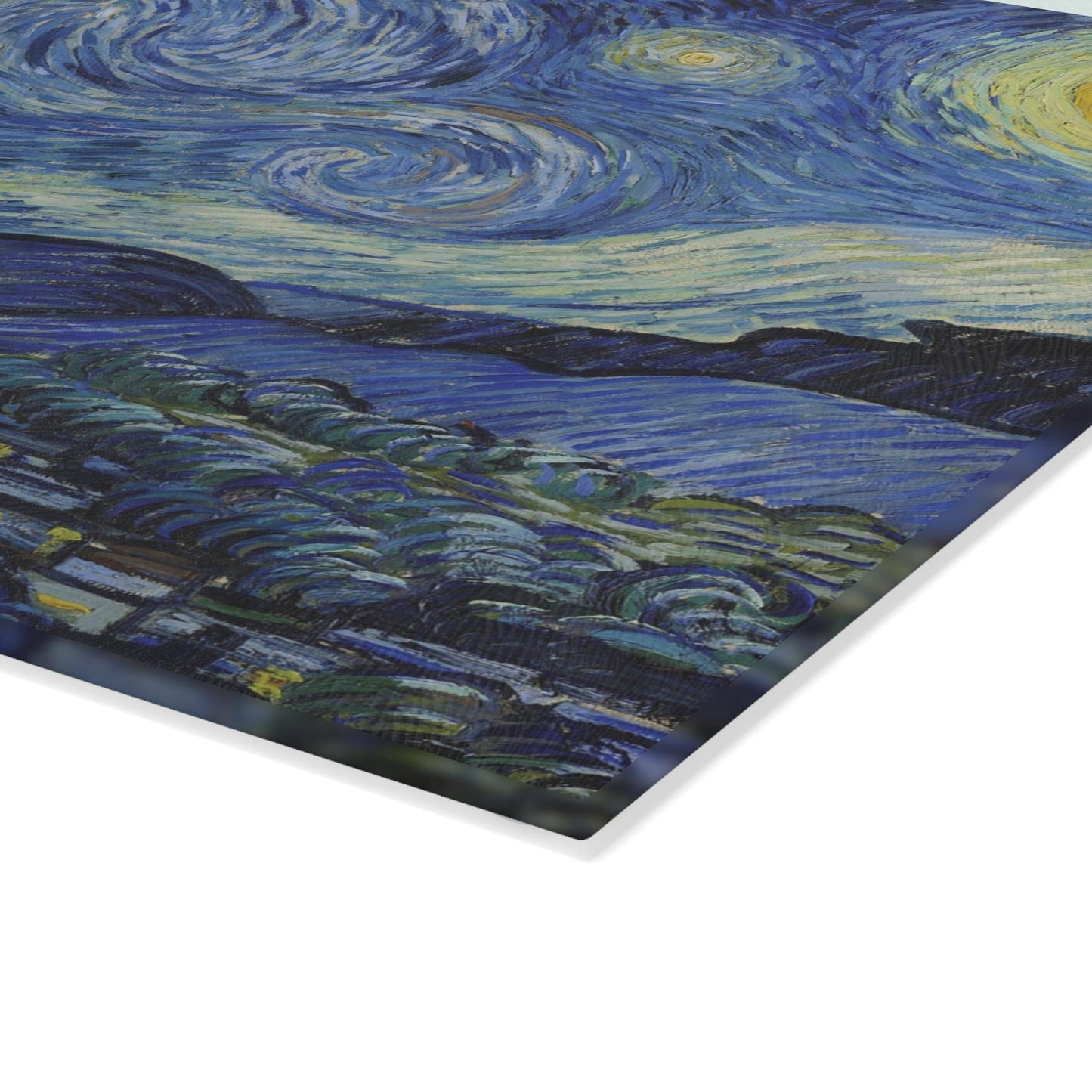 Starry Night Vincent Van Gogh Glass Cutting Board corner shot