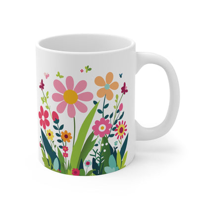 Cute Flower Coffee Mug, Retro Daisies Flower Mug, Fun Flower Cup, Playful Fun Flower Lover Gift