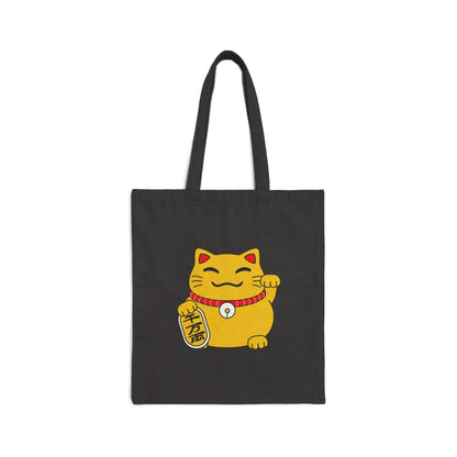 Chinese Cat Cotton Canvas Tote Bag black