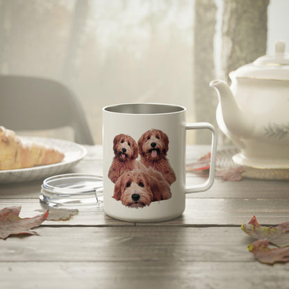 Golden Doodle Insulated Coffee Mug on table