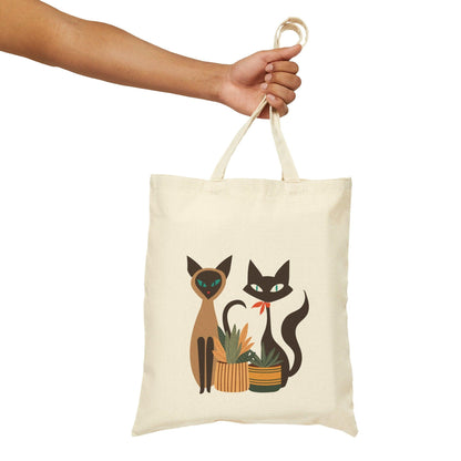 Siamese Cats and Plants Canvas Tote Bag holding bag