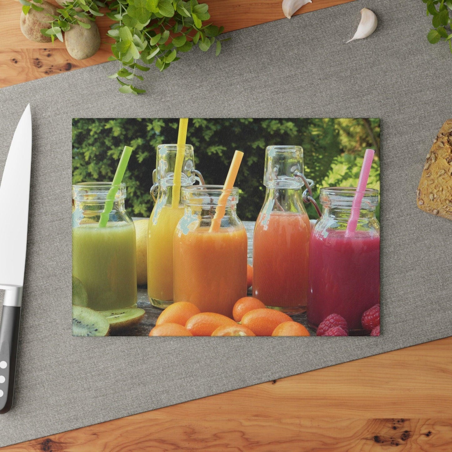 Fruit Smoothies Glass Cutting Board on table