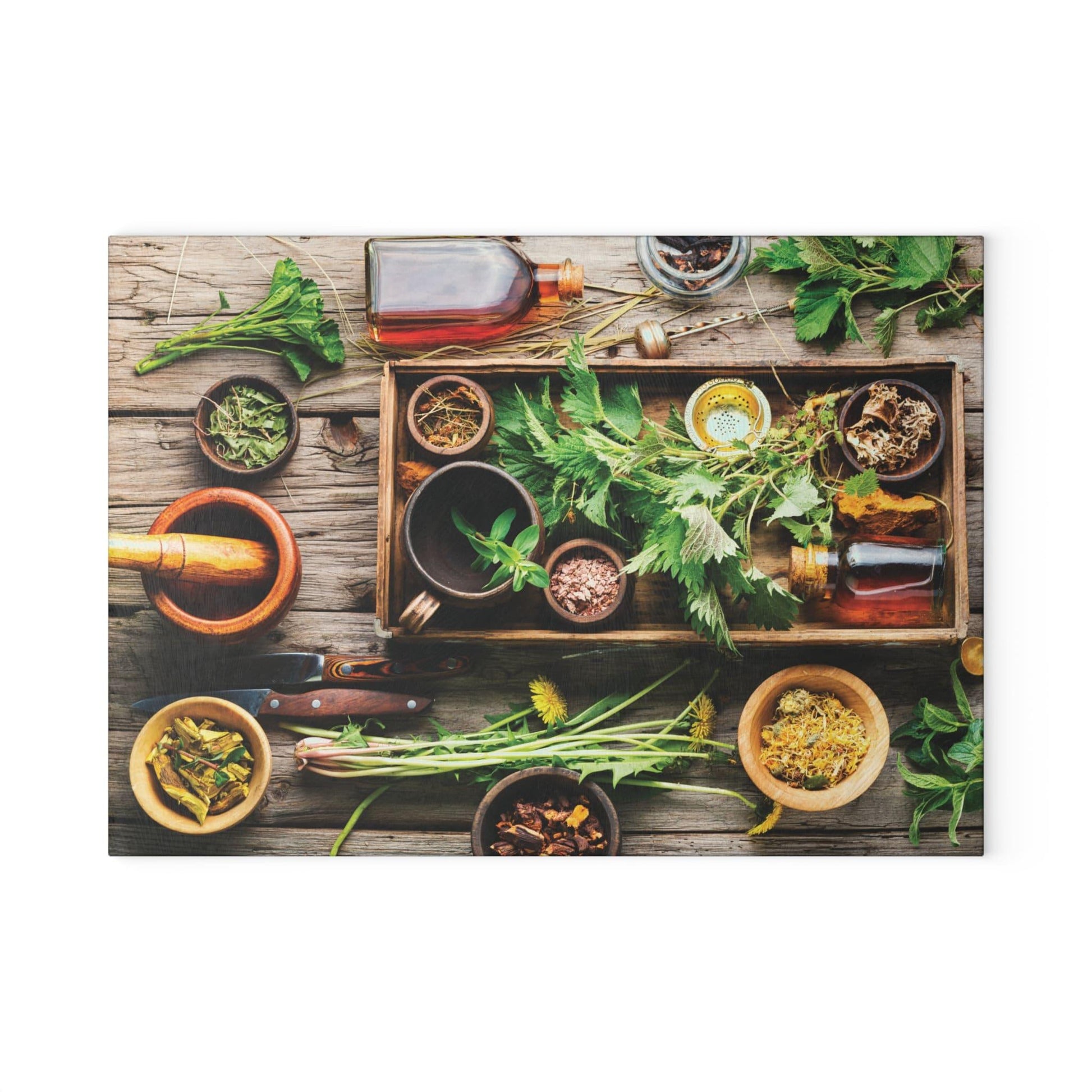 Garden Herbs Glass Cutting Board large