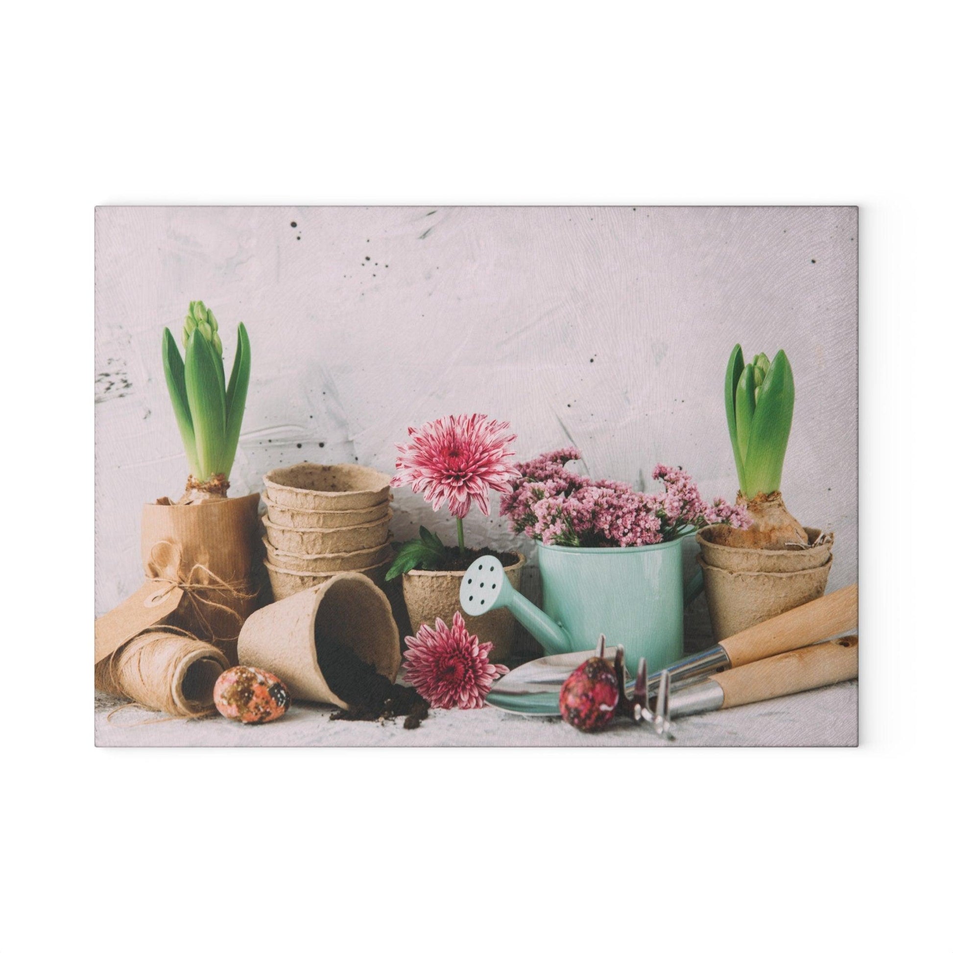 Garden Pots and Plants Glass Cutting Board large