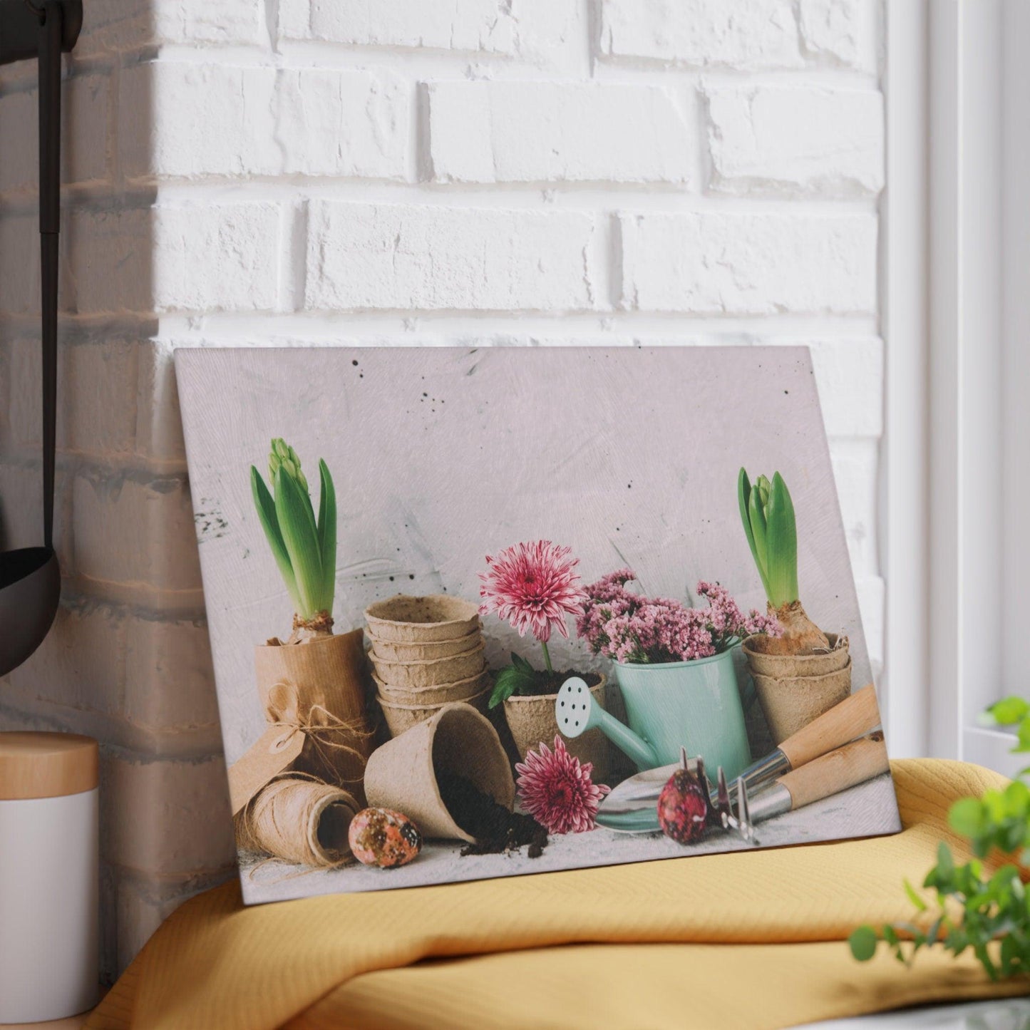 Garden Pots and Plants Glass Cutting Board against wall