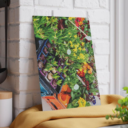 Flowers Blubs and Pots Garden Glass Cutting Board against wall vertical