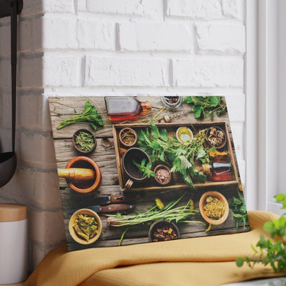 Garden Herbs Glass Cutting Board against wall